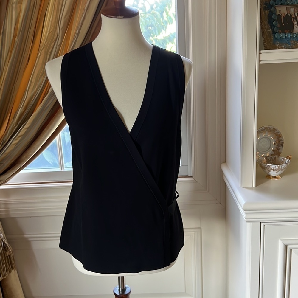 Theory Black Sleeveless Wrap Front Top